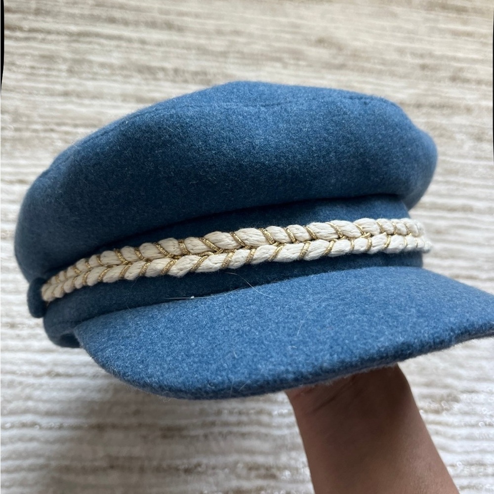 Blue Wool Cap with Braided Detail